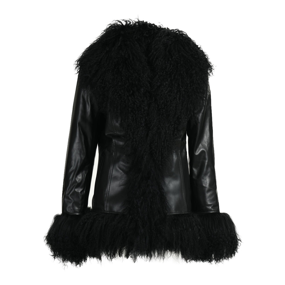 Custom Mongolian Fur Sheepskin Leather Leather Jackets For Ladies