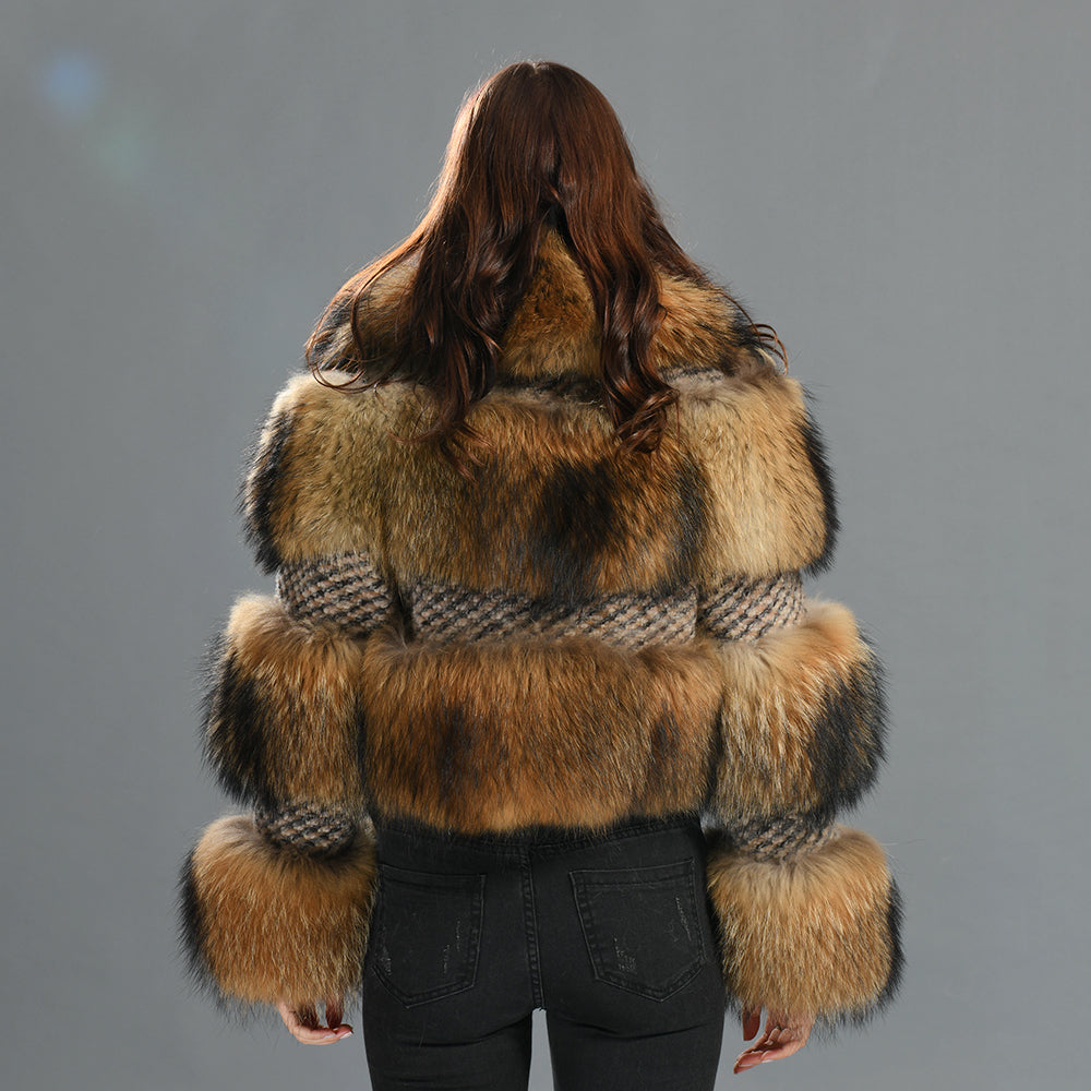 New Design Warm Thick Cashmere Raccoon Fur Collar Regular Length For Women