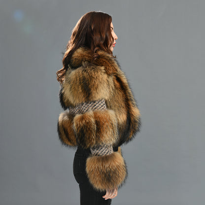 New Design Warm Thick Cashmere Raccoon Fur Collar Regular Length For Women