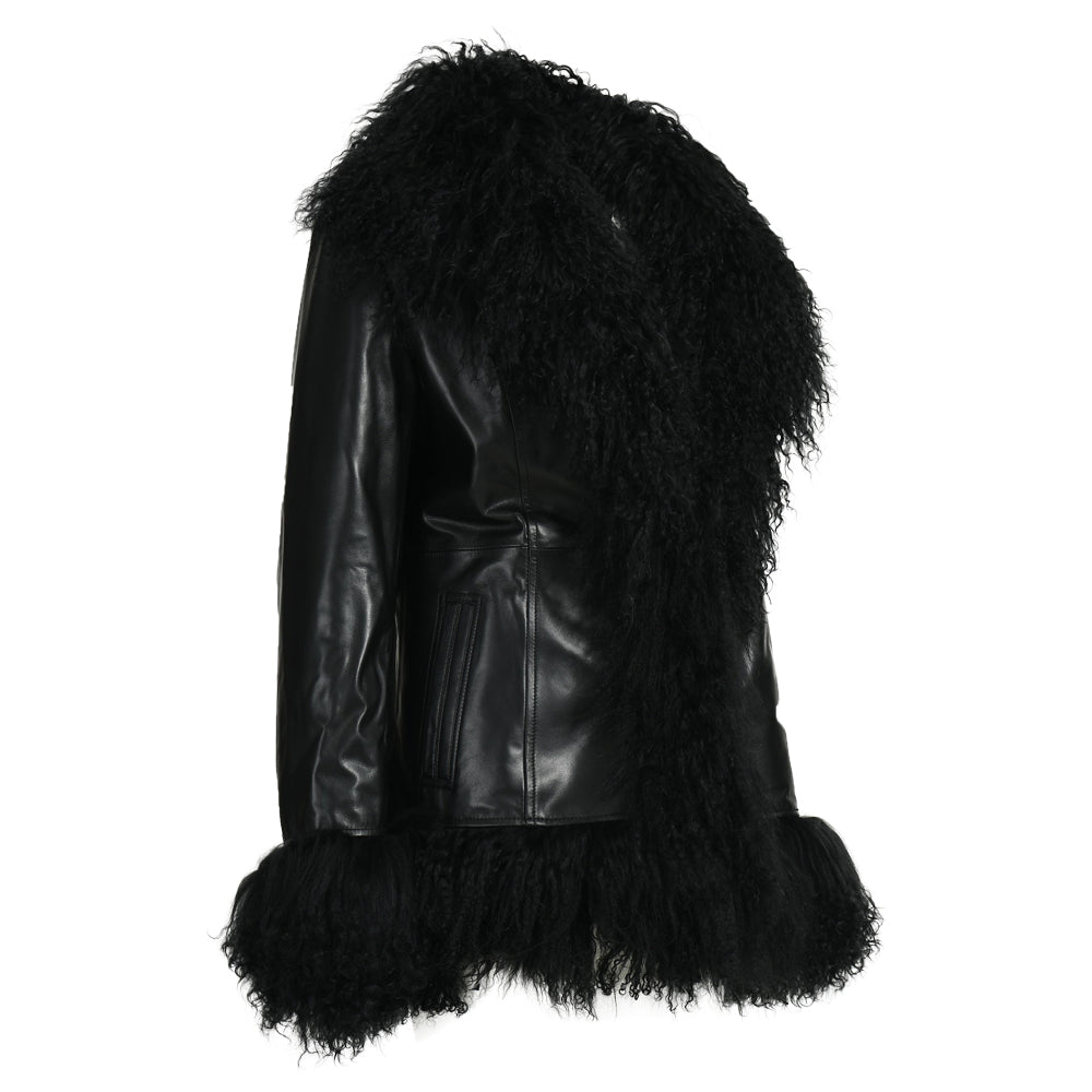 Custom Mongolian Fur Sheepskin Leather Leather Jackets For Ladies