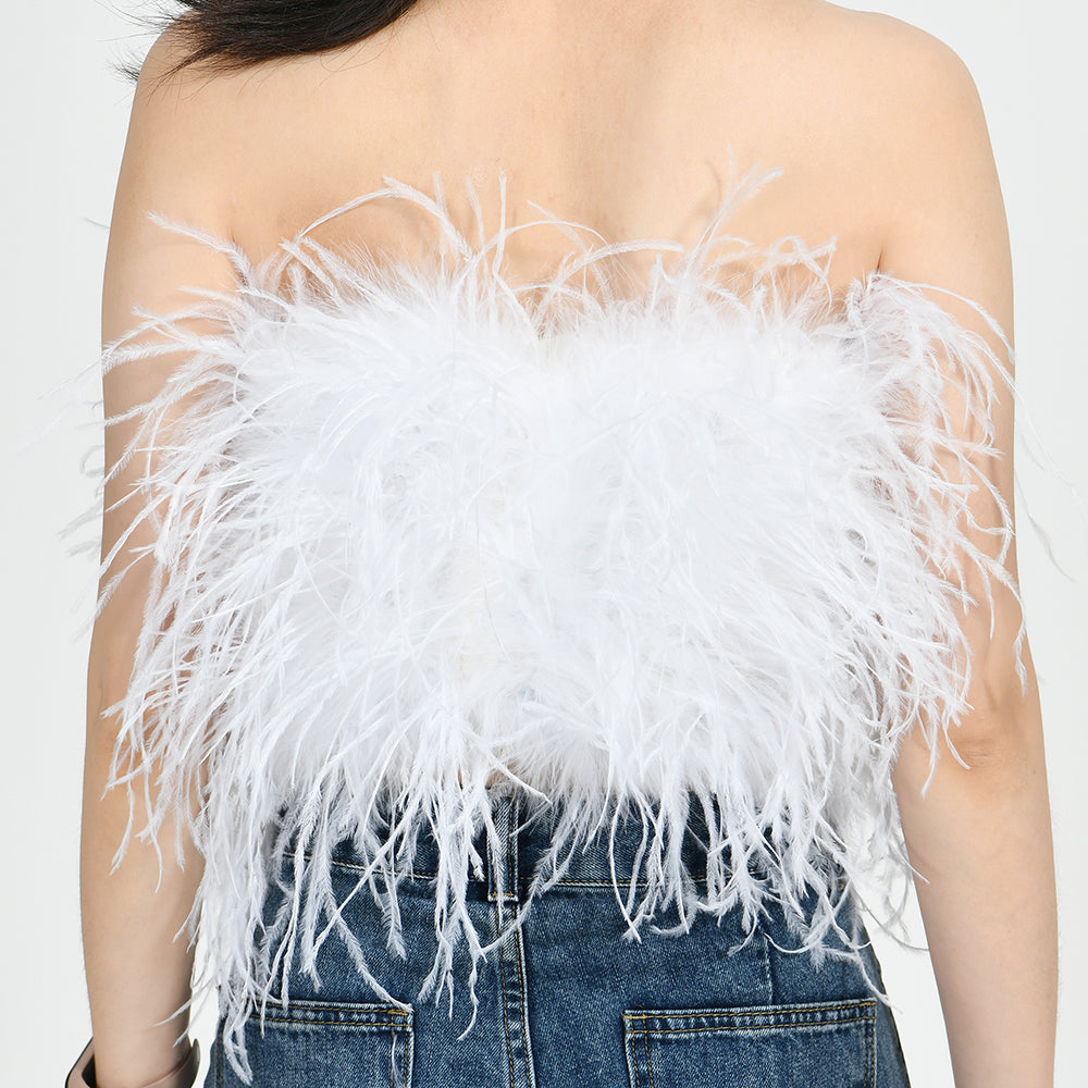 Ostrich Feather Crop Top