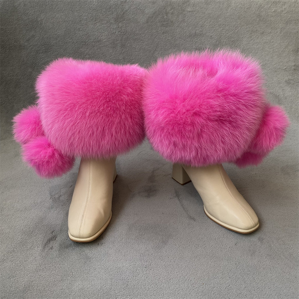 Solid Color Fur Lady Boots Accessories