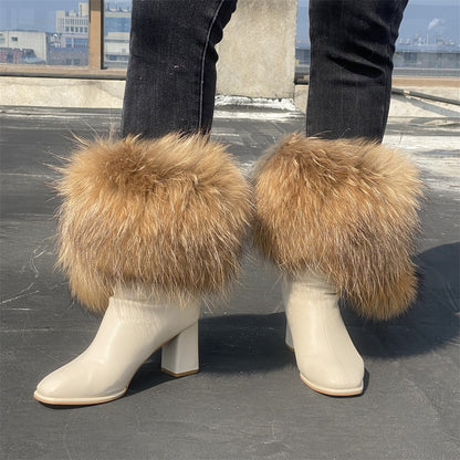 Solid Color Fur Lady Boots Accessories