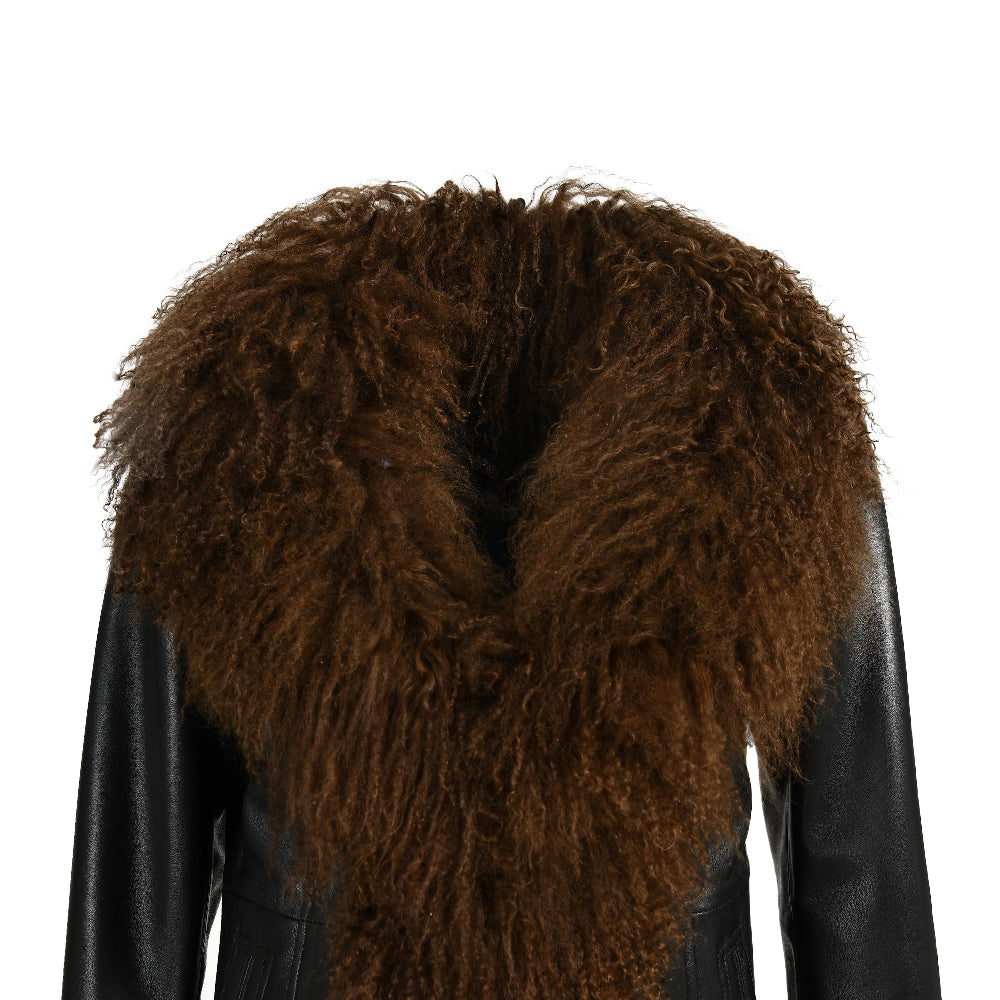 Custom Mongolian Fur Sheepskin Leather Leather Jackets For Ladies