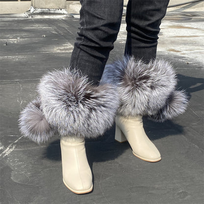 Solid Color Fur Lady Boots Accessories