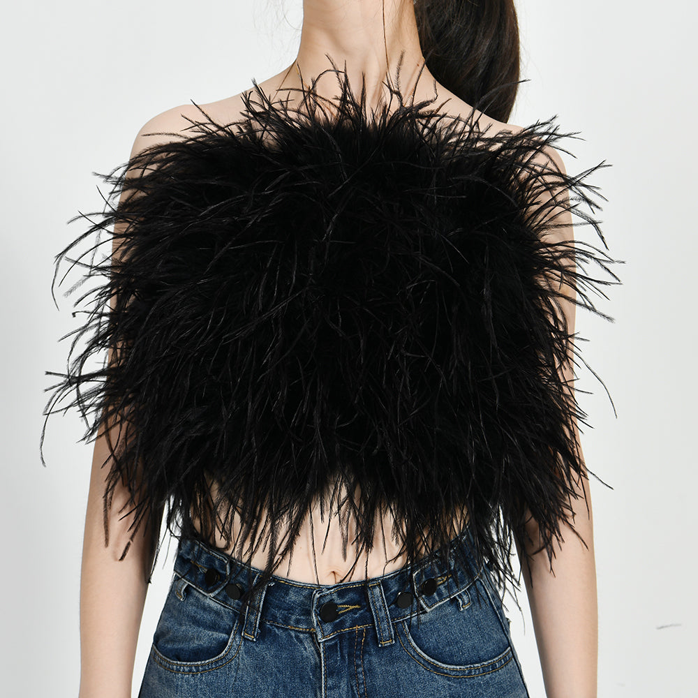 Ostrich Feather Crop Top