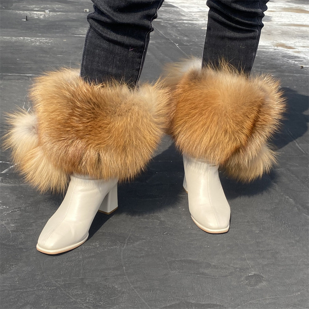 Solid Color Fur Lady Boots Accessories