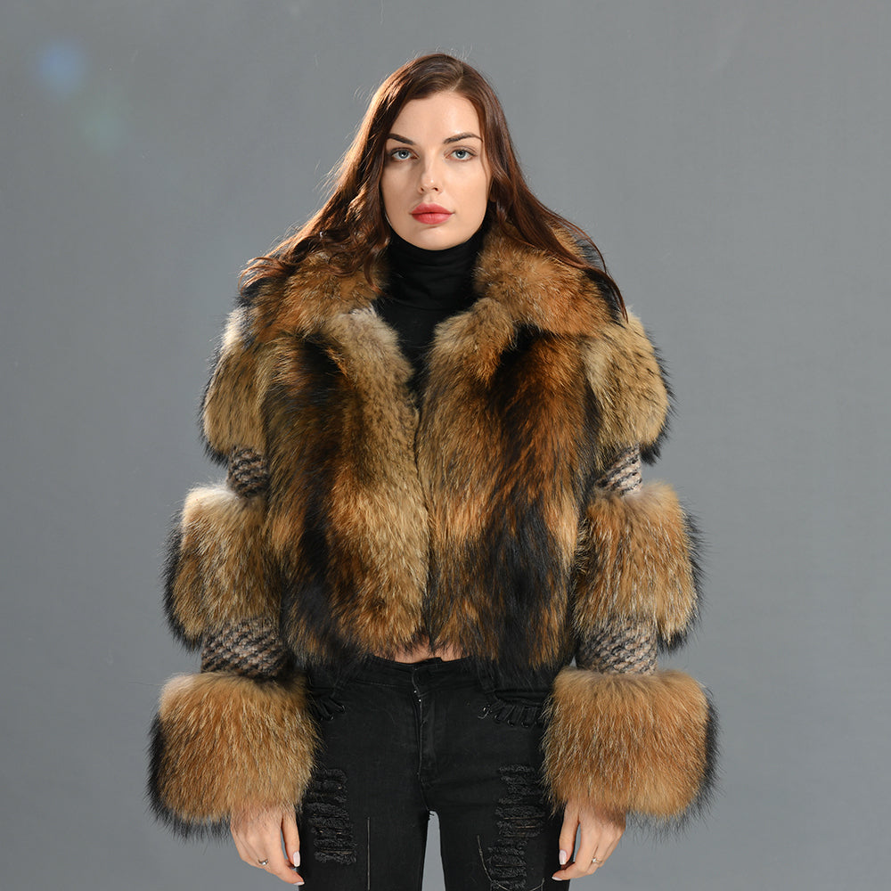 New Design Warm Thick Cashmere Raccoon Fur Collar Regular Length For Women