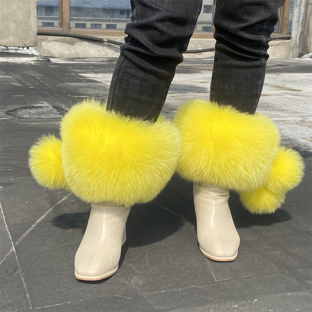 Solid Color Fur Lady Boots Accessories