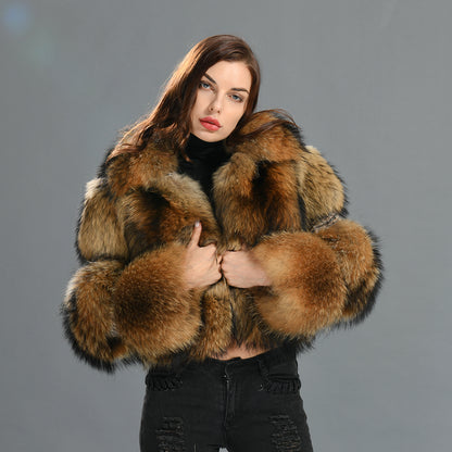 New Design Warm Thick Cashmere Raccoon Fur Collar Regular Length For Women