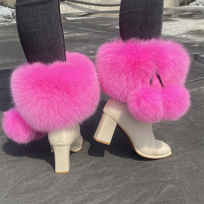 Solid Color Fur Lady Boots Accessories