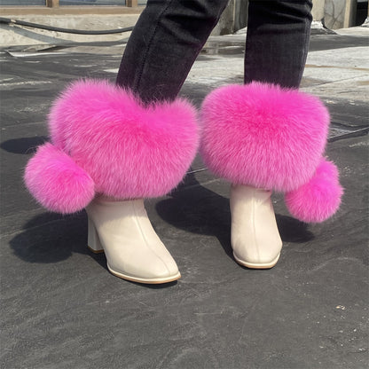 Solid Color Fur Lady Boots Accessories