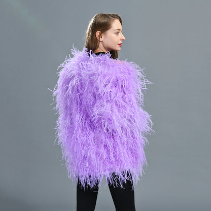 Winter Popular Hot Sale Ladies Pure Color Ostrich Feather Coat