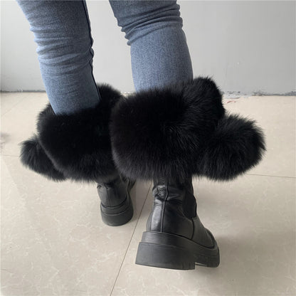 Solid Color Fur Lady Boots Accessories