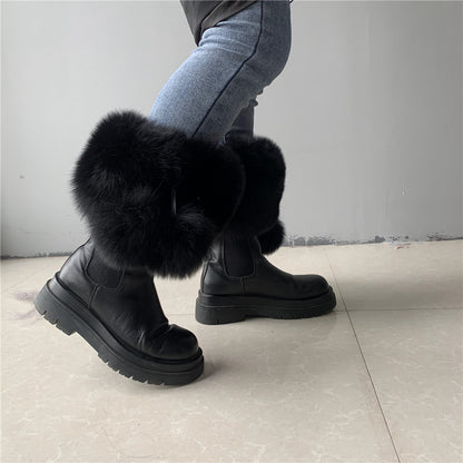 Solid Color Fur Lady Boots Accessories