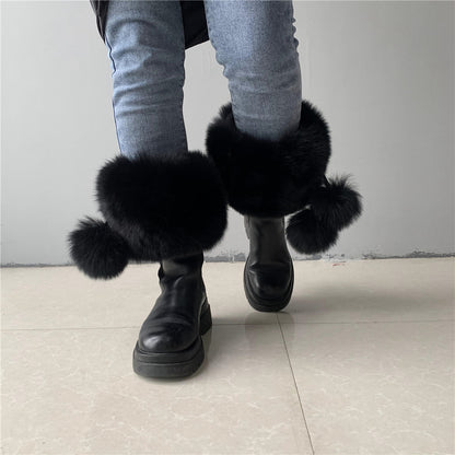 Solid Color Fur Lady Boots Accessories