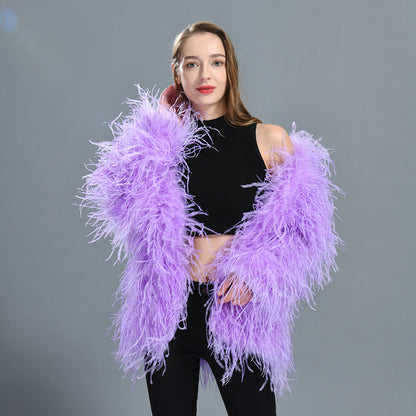 Winter Popular Hot Sale Ladies Pure Color Ostrich Feather Coat