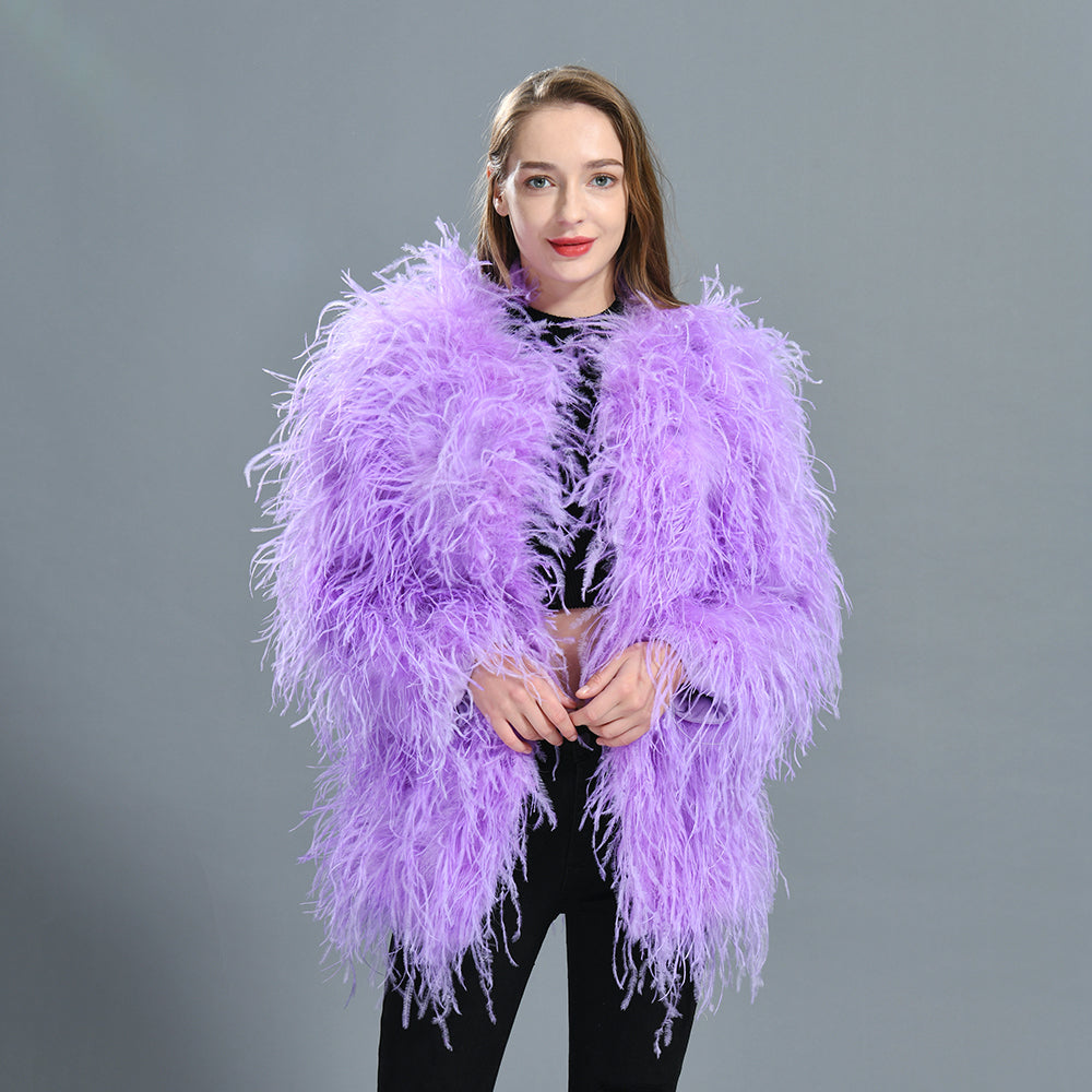 Winter Popular Hot Sale Ladies Pure Color Ostrich Feather Coat