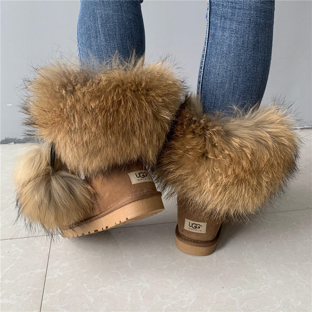 Solid Color Fur Lady Boots Accessories