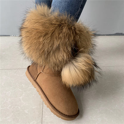 Solid Color Fur Lady Boots Accessories