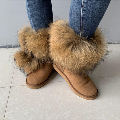 Solid Color Fur Lady Boots Accessories