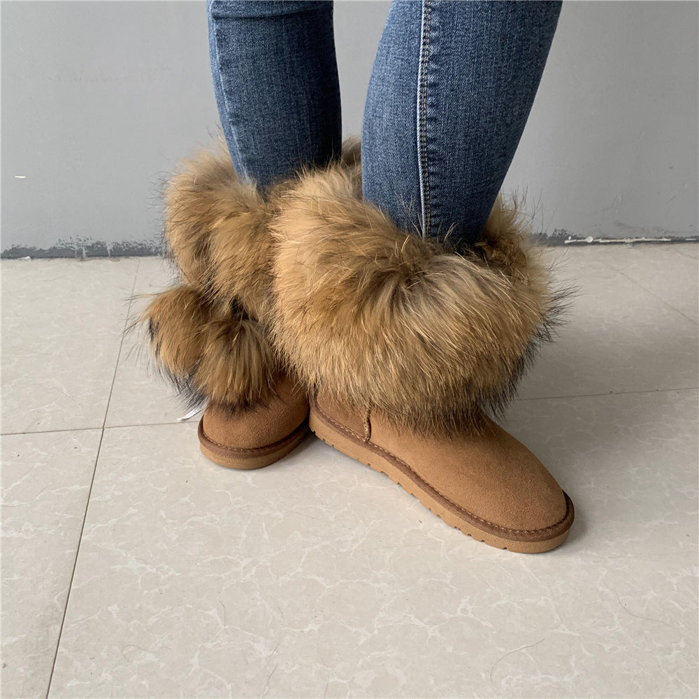 Solid Color Fur Lady Boots Accessories