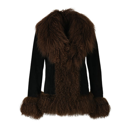 Custom Mongolian Fur Sheepskin Leather Leather Jackets For Ladies