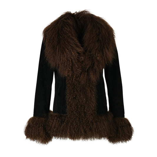 Custom Mongolian Fur Sheepskin Leather Leather Jackets For Ladies