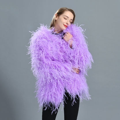 Winter Popular Hot Sale Ladies Pure Color Ostrich Feather Coat