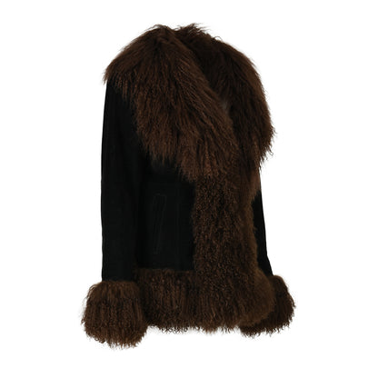 Custom Mongolian Fur Sheepskin Leather Leather Jackets For Ladies