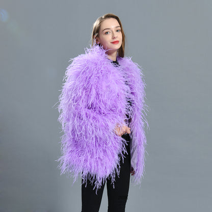 Winter Popular Hot Sale Ladies Pure Color Ostrich Feather Coat