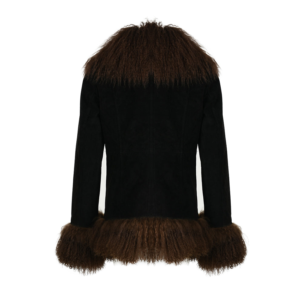 Custom Mongolian Fur Sheepskin Leather Leather Jackets For Ladies