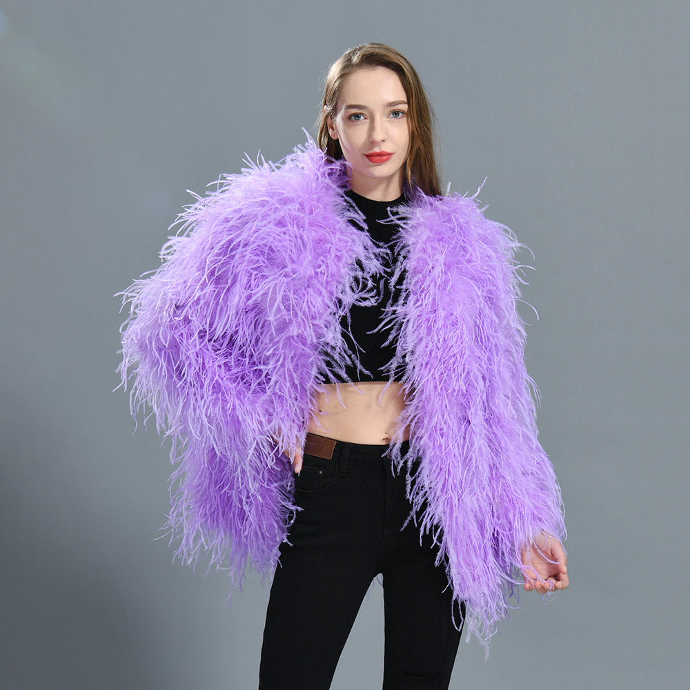 Winter Popular Hot Sale Ladies Pure Color Ostrich Feather Coat