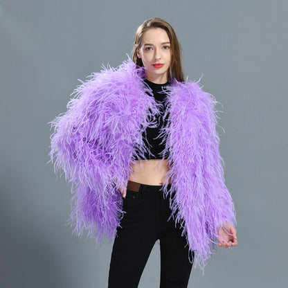 Winter Popular Hot Sale Ladies Pure Color Ostrich Feather Coat